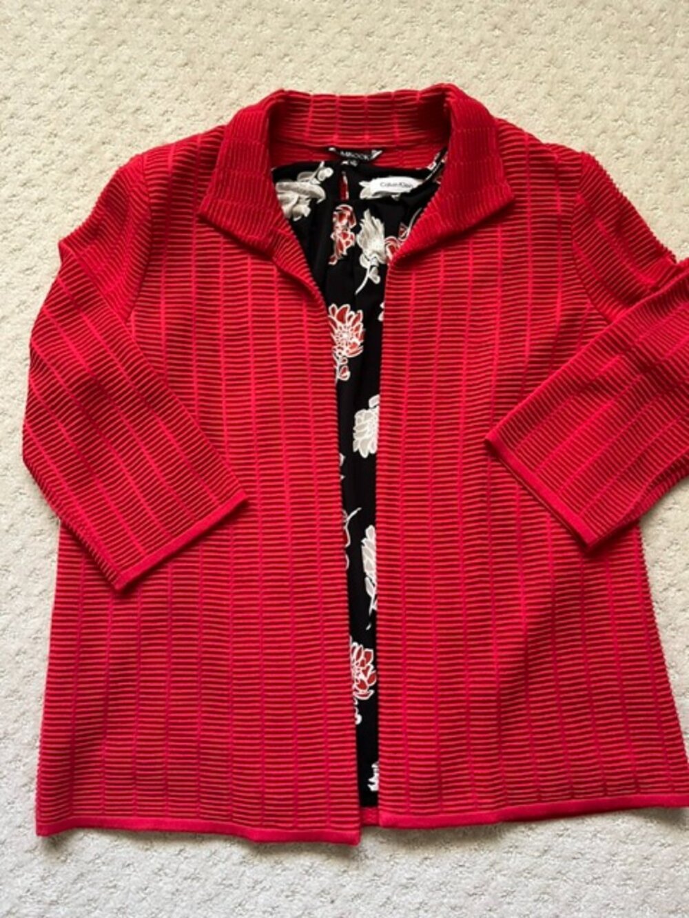 Misook Red Jacket with Coordinated Multi Pattern Top M